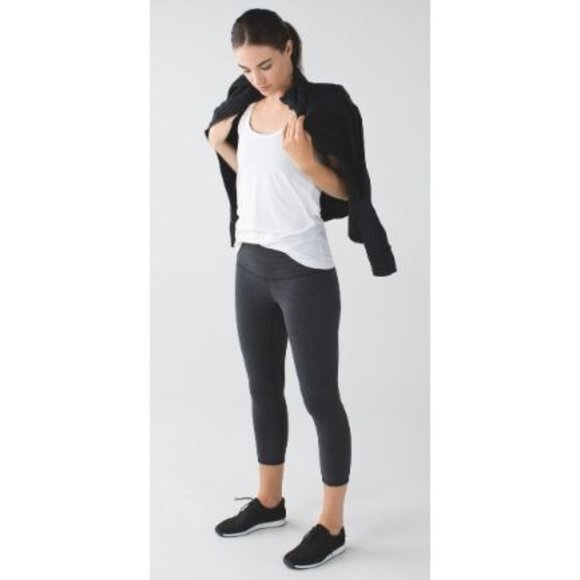 Lululemon Wunder Under Crop Roll Down Leggings Heathered Black Gray Sz 4 Cotton‎ - Picture 4 of 11